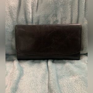 Black leather wallet ladies trifold large